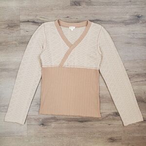 Pol Ribbed Lace Babydoll Longsleeve Top L Vneck Y2K Cottagcore Boho Preppy